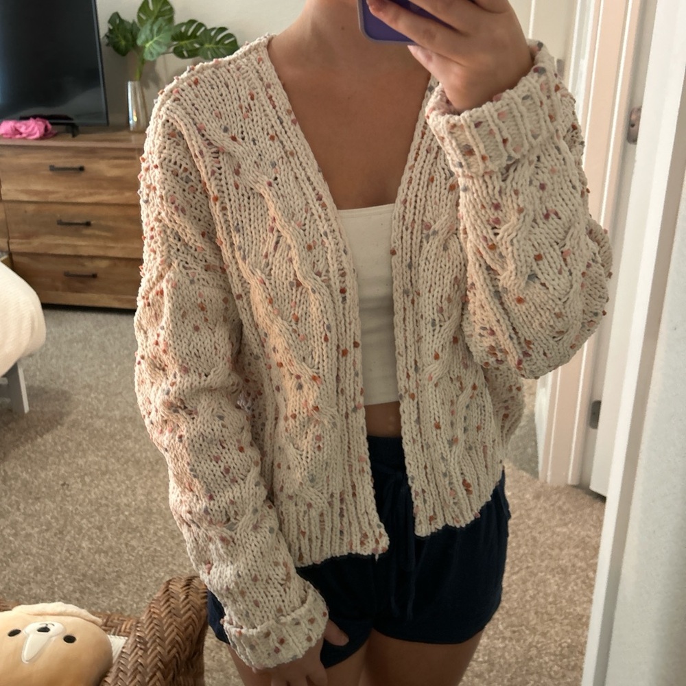 Knit cardigan with rainbow specks